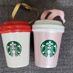 Starbucks Mini Cup Ornaments in Pink, White & Red
